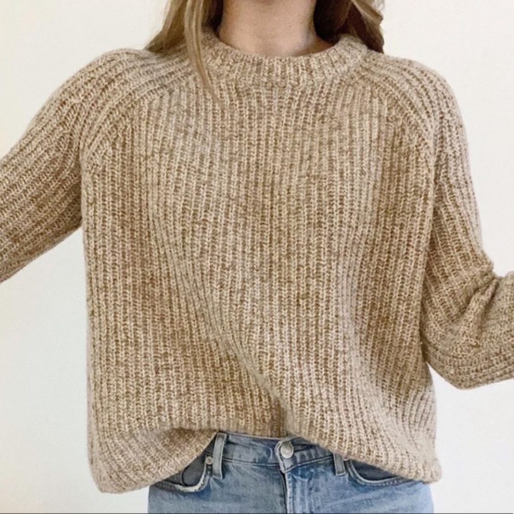 Jenni Kayne Recycled Cashmere Fisherman Sweater in Marled Camel Tan